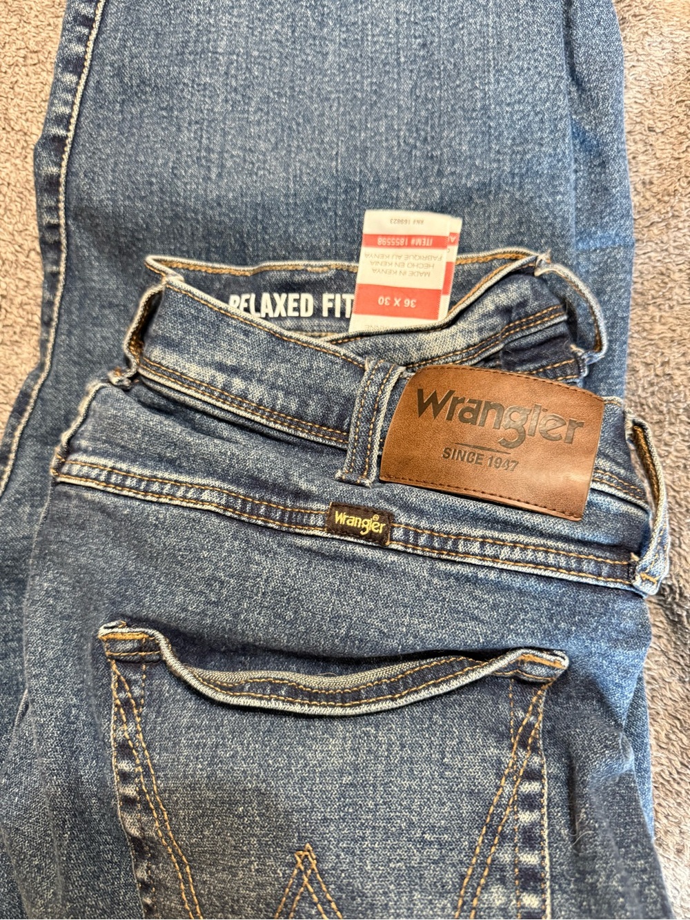 Wrangler Blue Denim Relaxed Fit Jeans with Leather Patch